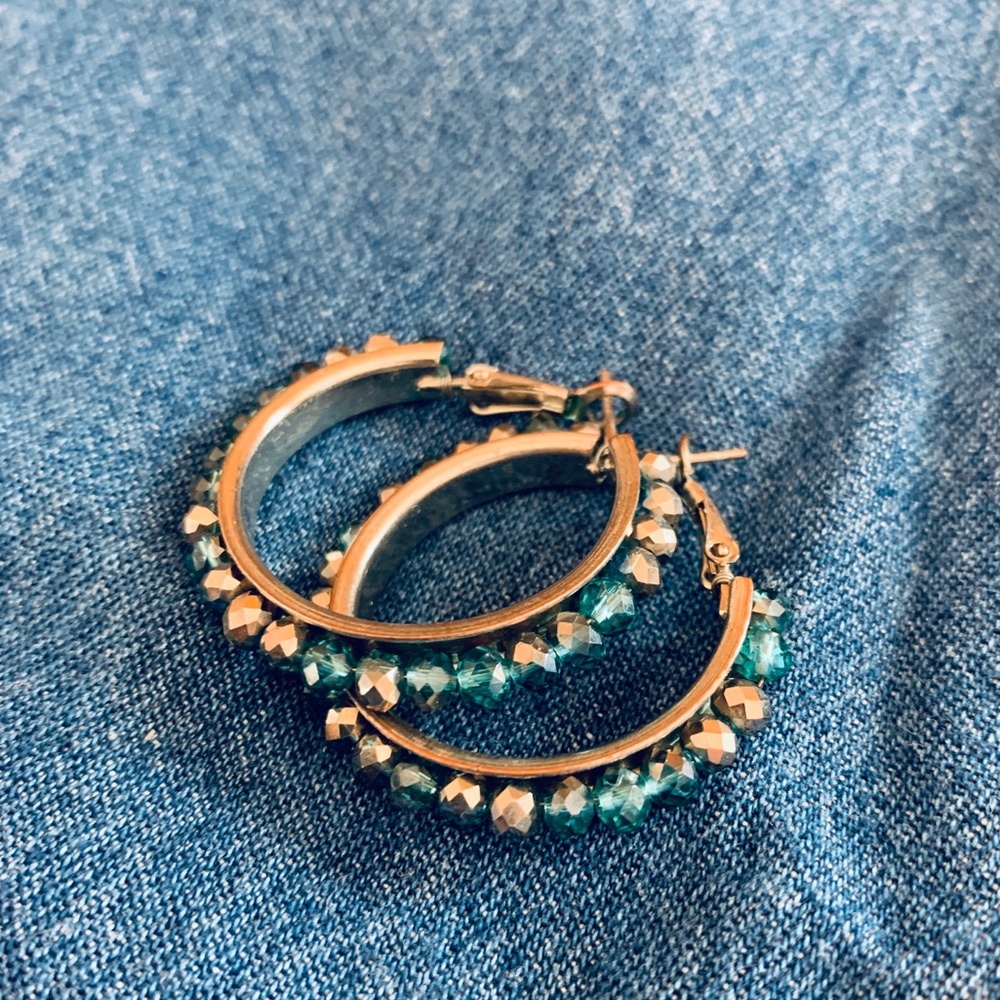 Blue and silver beaded, lever back earrings!